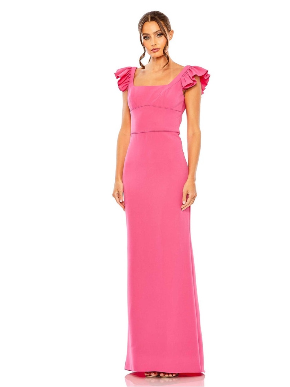 Mac Duggal Fuchsia Ruffle-Sleeve Maxi Dress